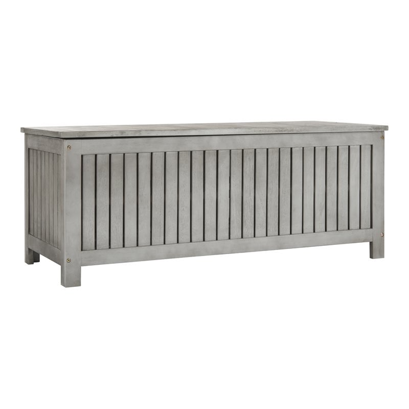 Safavieh Abri Storage Eucalyptus Wood Outdoor Cushion Box in Gray