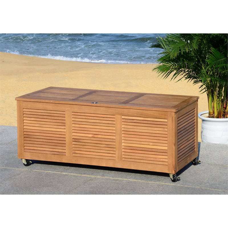 Safavieh Elina Storage Eucalyptus Wood Outdoor Cushion Box in Teak Natural