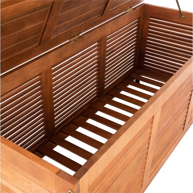 Safavieh Elina Storage Eucalyptus Wood Outdoor Cushion Box in Teak Natural