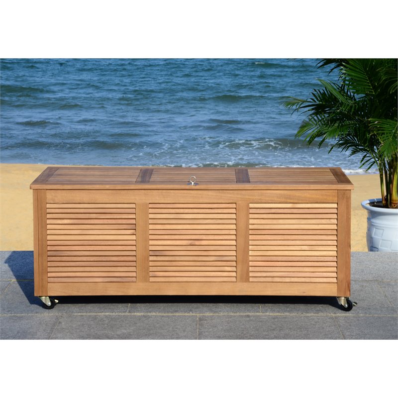 Safavieh Elina Storage Eucalyptus Wood Outdoor Cushion Box in Teak Natural
