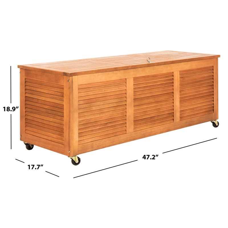 Safavieh Elina Storage Eucalyptus Wood Outdoor Cushion Box in Teak Natural