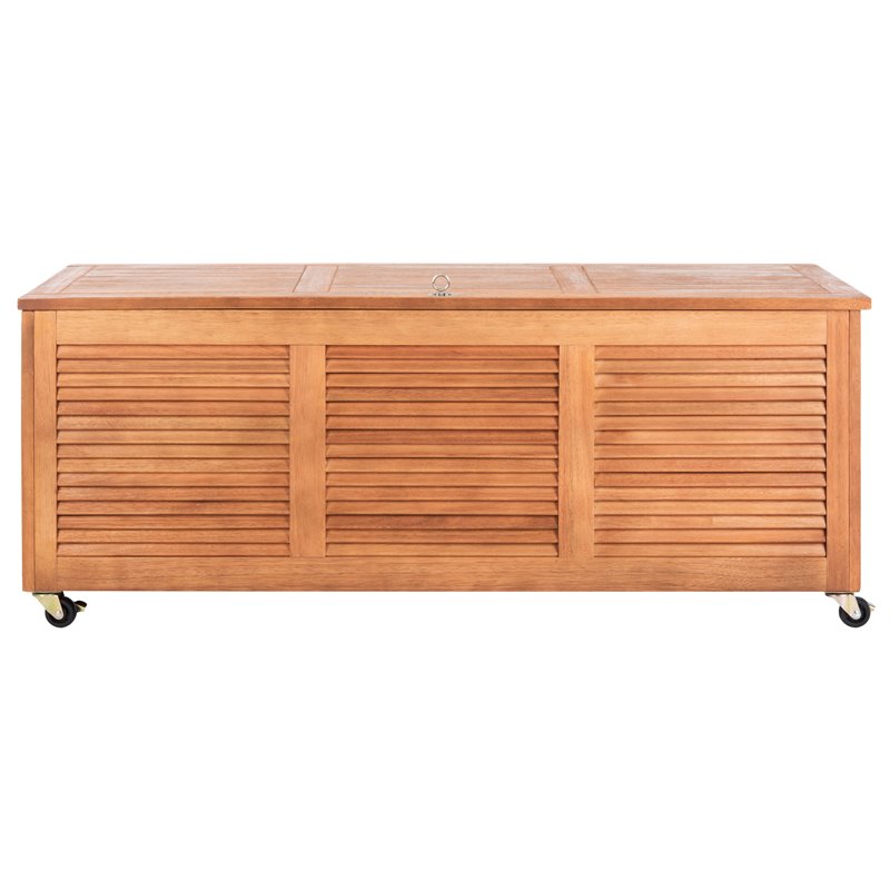 Safavieh Elina Storage Eucalyptus Wood Outdoor Cushion Box in Teak Natural
