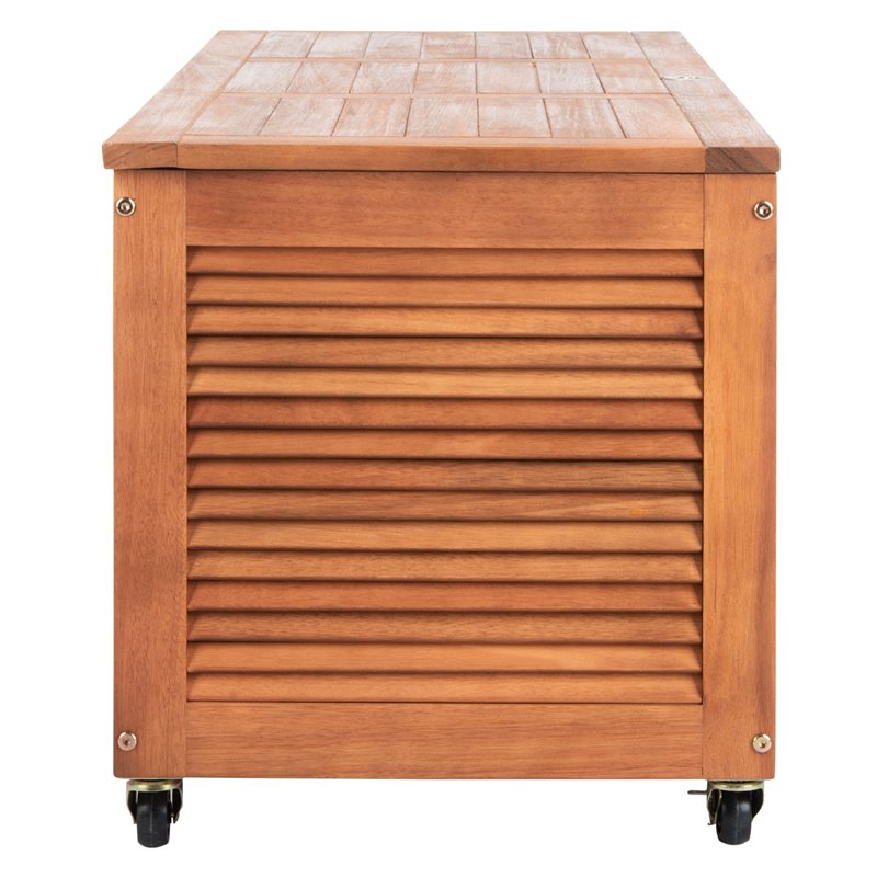 Safavieh Elina Storage Eucalyptus Wood Outdoor Cushion Box in Teak Natural