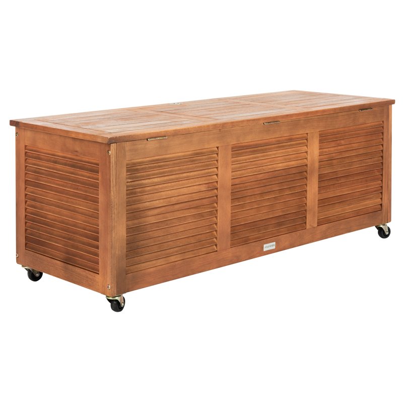 Safavieh Elina Storage Eucalyptus Wood Outdoor Cushion Box in Teak Natural