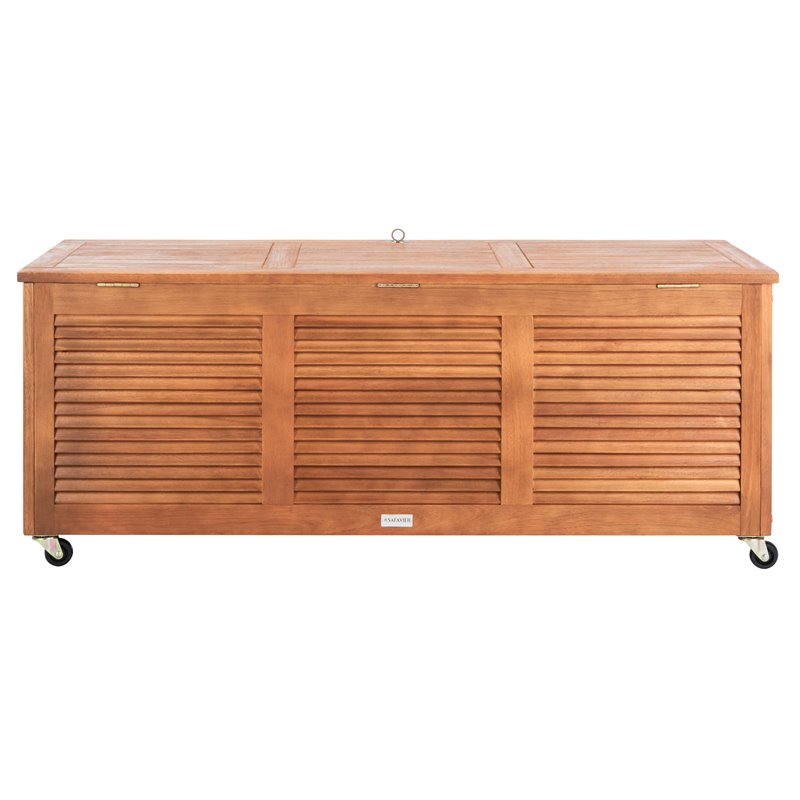 Safavieh Elina Storage Eucalyptus Wood Outdoor Cushion Box in Teak Natural