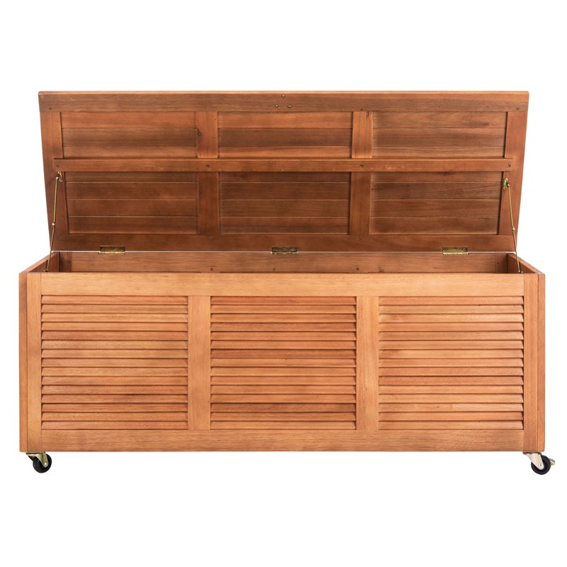 Safavieh Elina Storage Eucalyptus Wood Outdoor Cushion Box in Teak Natural