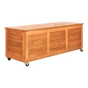 Safavieh Elina Storage Eucalyptus Wood Outdoor Cushion Box in Teak Natural