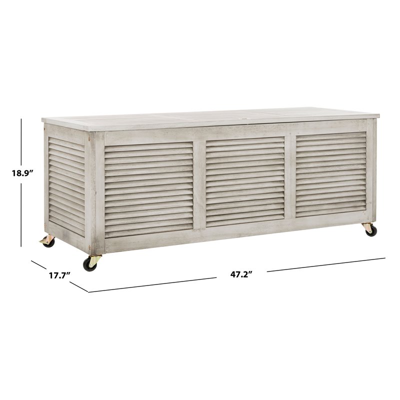 Safavieh Elina Storage Eucalyptus Wood Outdoor Cushion Box in Gray