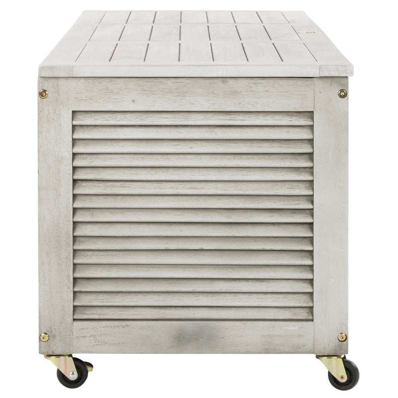 Safavieh Elina Storage Eucalyptus Wood Outdoor Cushion Box in Gray