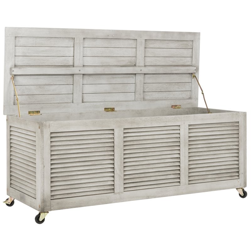 Safavieh Elina Storage Eucalyptus Wood Outdoor Cushion Box in Gray