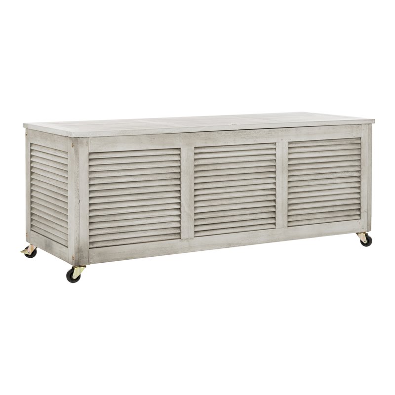 Safavieh Elina Storage Eucalyptus Wood Outdoor Cushion Box in Gray