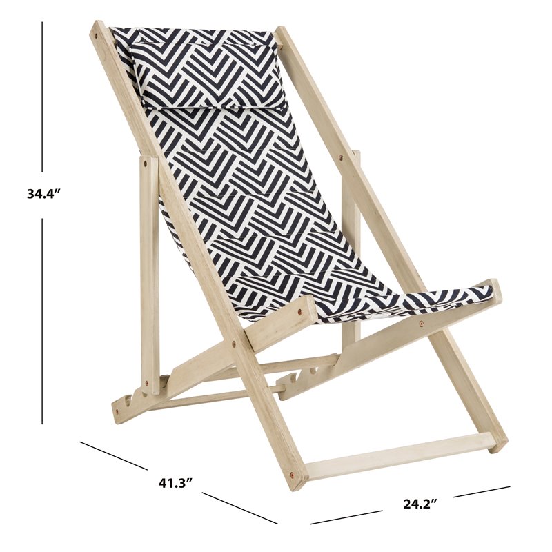 Safavieh Rive Eucalyptus Wood Outdoor Sling Chair in Navy and White