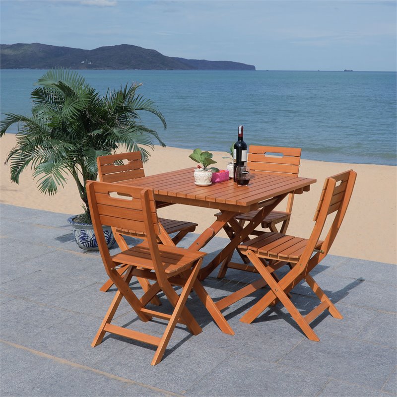 Safavieh Kresler Eucalyptus Wood Outdoor Folding Table in Natural