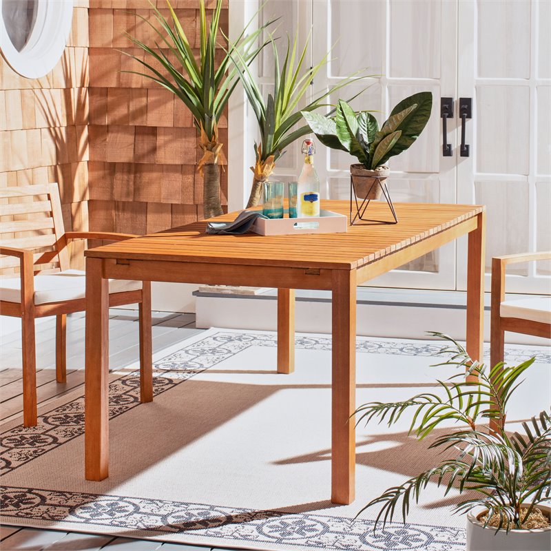 Safavieh Marson Contemporary Eucalyptus Wood Outdoor Dining Table in Natural
