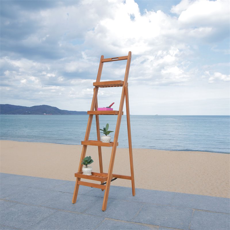 Safavieh Grenton 4-Tier Eucalyptus Wood Outdoor/Garden Shelf in Natural