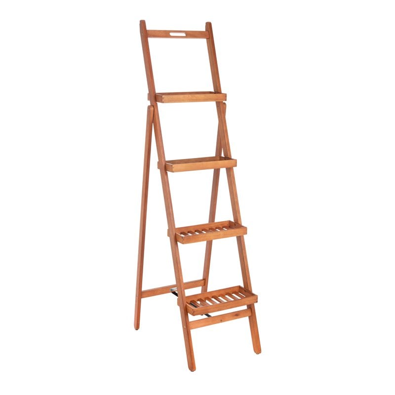 Safavieh Grenton 4-Tier Eucalyptus Wood Outdoor/Garden Shelf in Natural