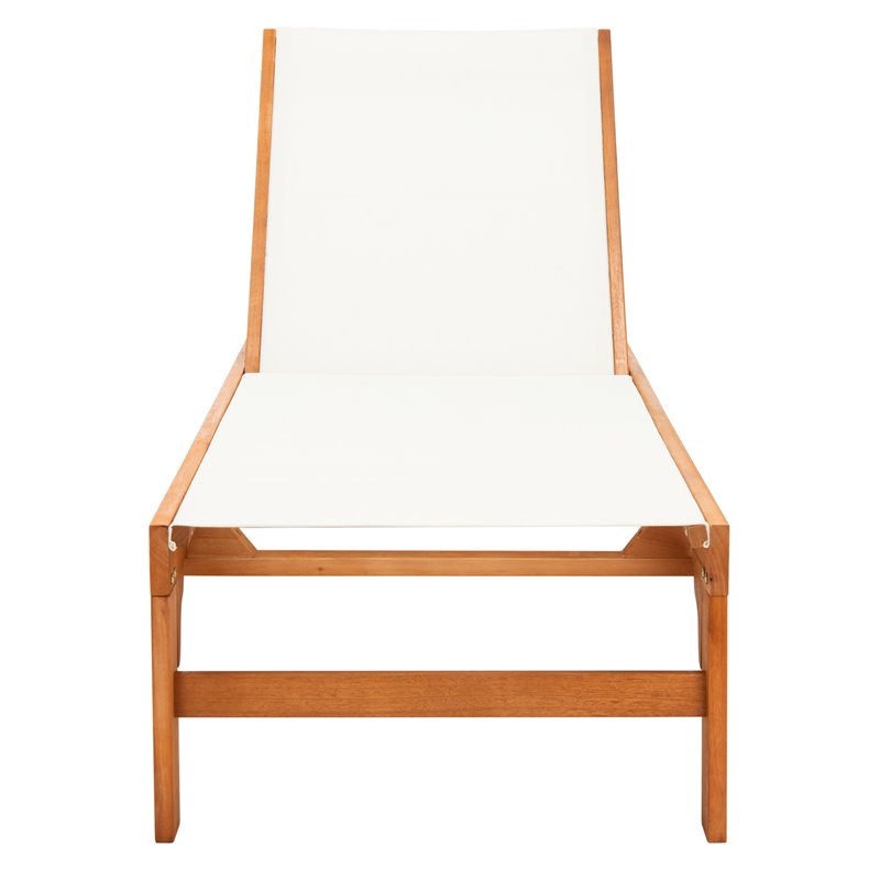Safavieh Ralden Eucalyptus Wood/Polyester Outdoor Sun Lounger in Natural/Beige