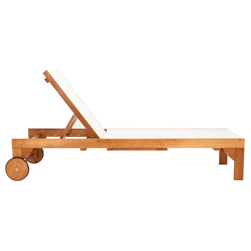 Safavieh Ralden Eucalyptus Wood/Polyester Outdoor Sun Lounger in Natural/Beige