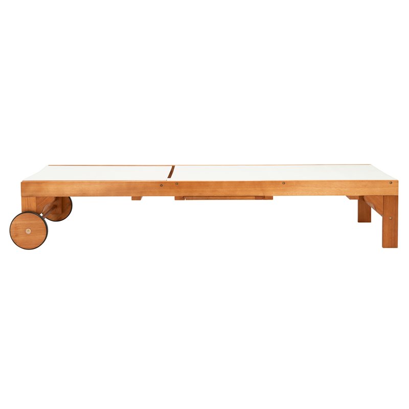 Safavieh Ralden Eucalyptus Wood/Polyester Outdoor Sun Lounger in Natural/Beige