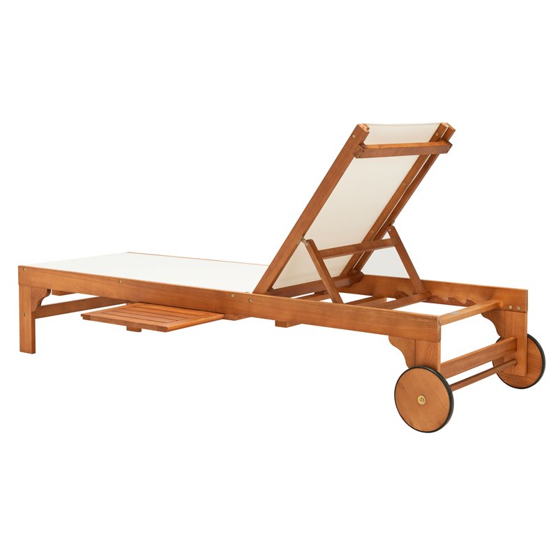 Safavieh Ralden Eucalyptus Wood/Polyester Outdoor Sun Lounger in Natural/Beige