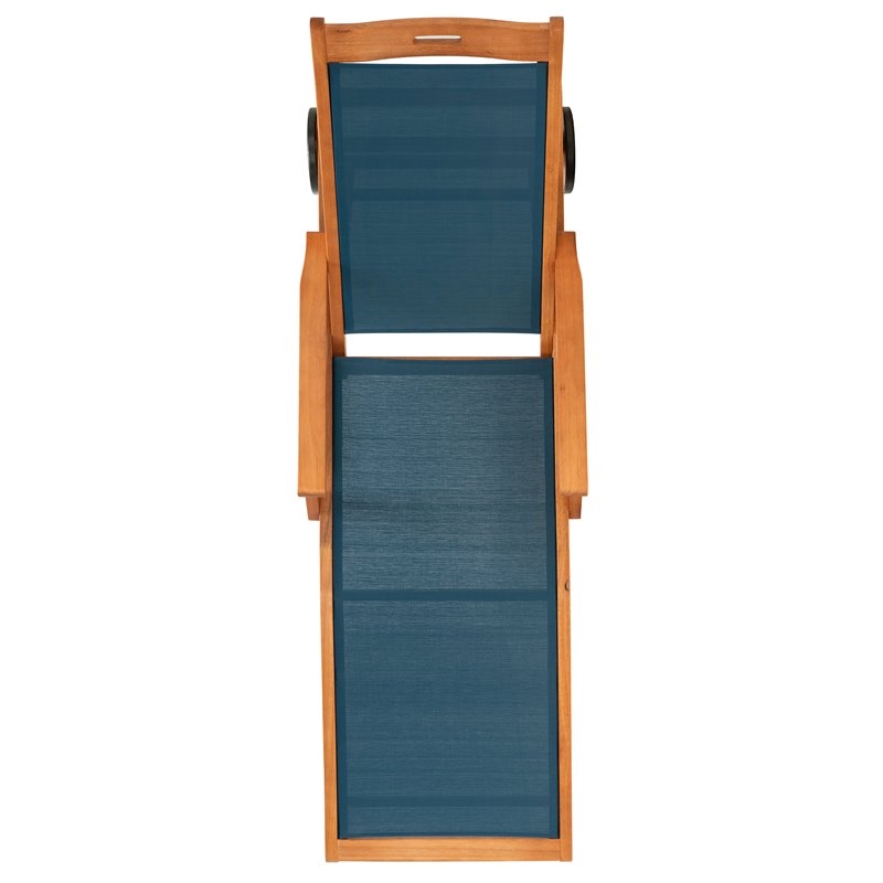 Safavieh Kamson Eucalyptus Wood/Polyester Outdoor Sun Lounger in Natural/Navy