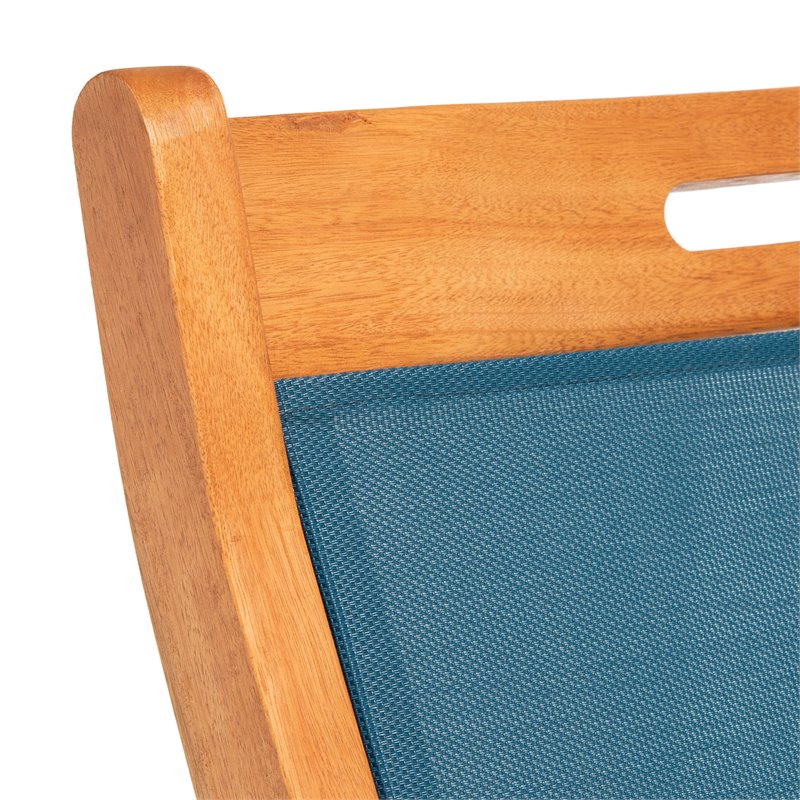 Safavieh Kamson Eucalyptus Wood/Polyester Outdoor Sun Lounger in Natural/Navy