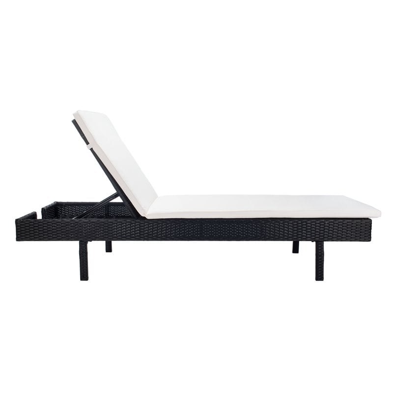 Safavieh Cam Polyester/Wicker/Steel Frame Outdoor Sun Lounger in Black and Beige