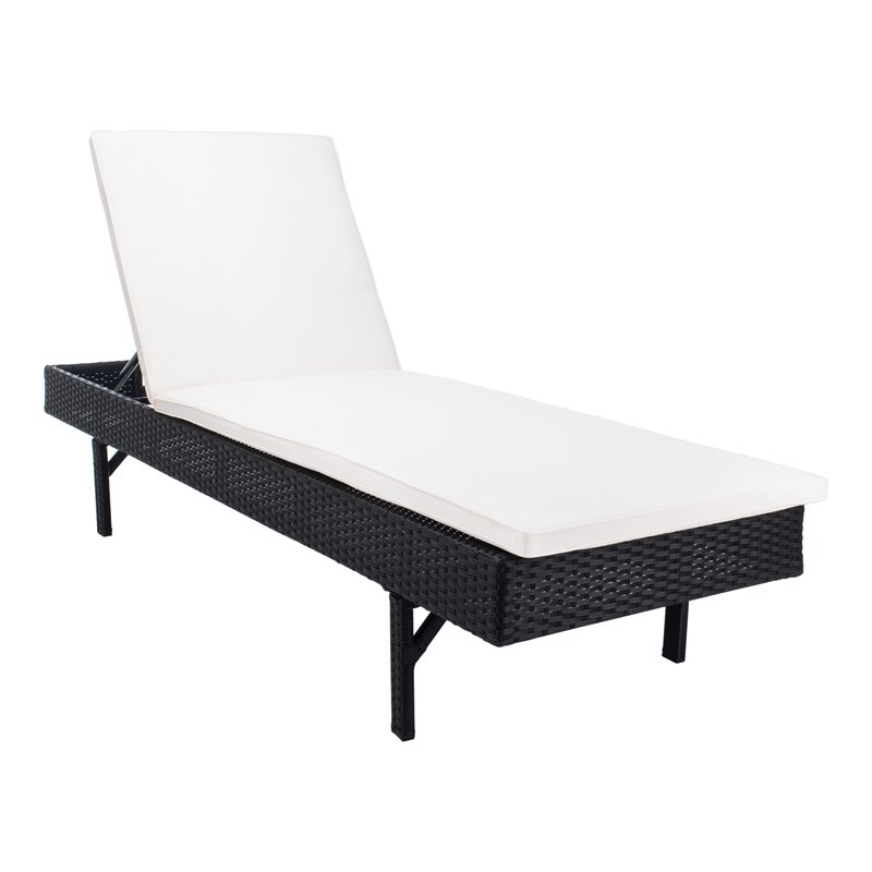 Safavieh Cam Polyester/Wicker/Steel Frame Outdoor Sun Lounger in Black and Beige