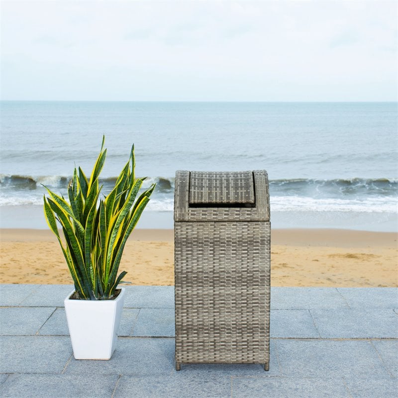 Safavieh Serapis Polyester Wicker/Steel Patio Trash Bin in Gray