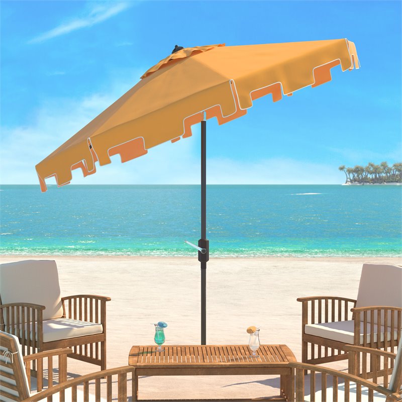 Safavieh Zimmerman 9ft UV Resistant Metal Push Button Tilt Umbrella in Yellow