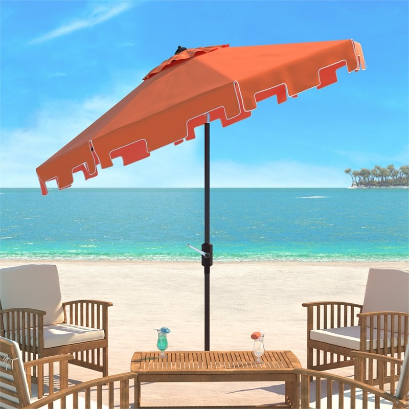 Safavieh Zimmerman 9ft UV Resistant Metal Push Button Tilt Umbrella in Orange