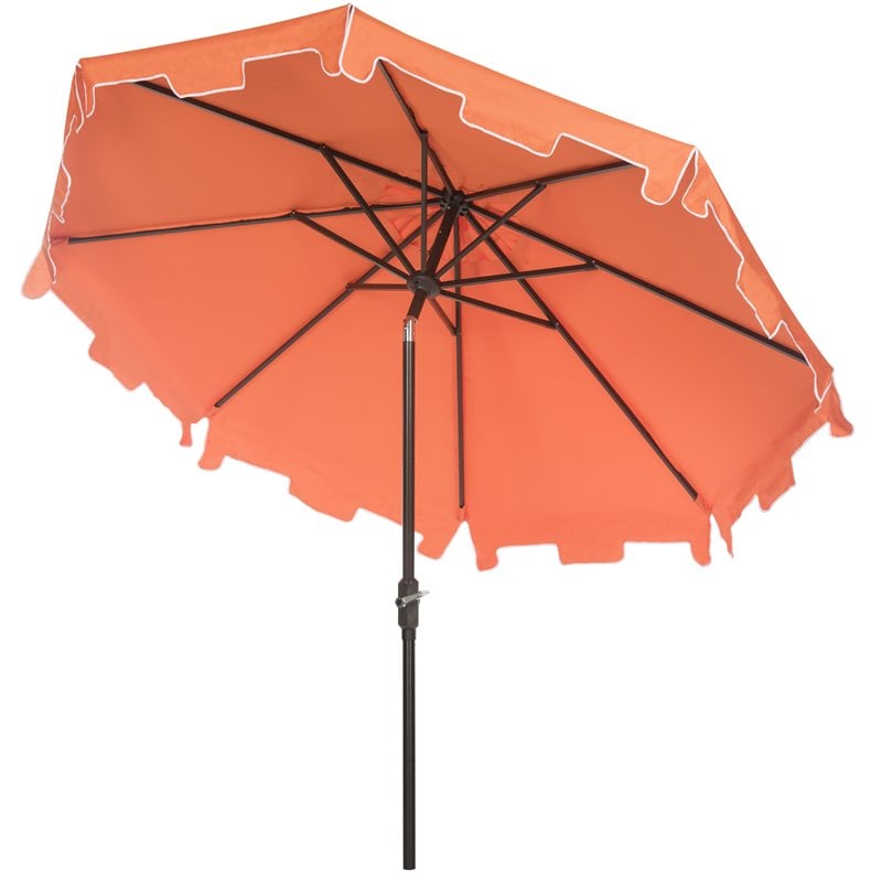 Safavieh Zimmerman 9ft UV Resistant Metal Push Button Tilt Umbrella in Orange