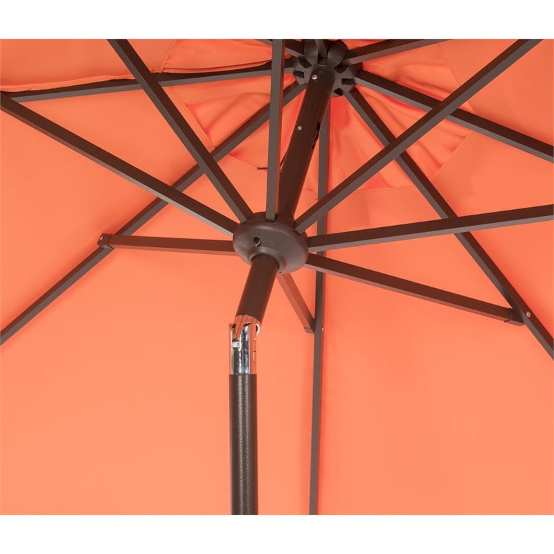 Safavieh Zimmerman 9ft UV Resistant Metal Push Button Tilt Umbrella in Orange