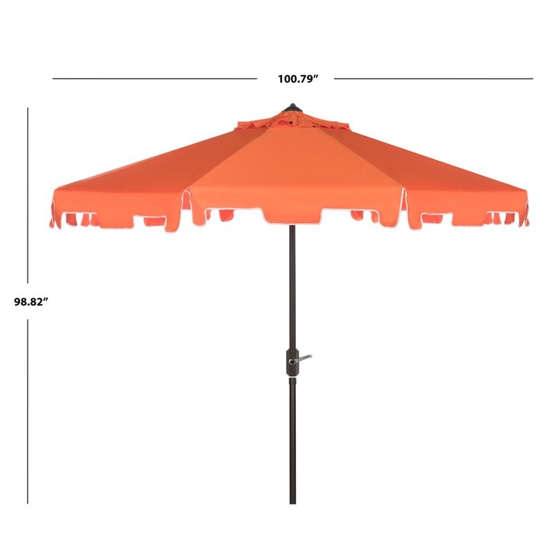 Safavieh Zimmerman 9ft UV Resistant Metal Push Button Tilt Umbrella in Orange