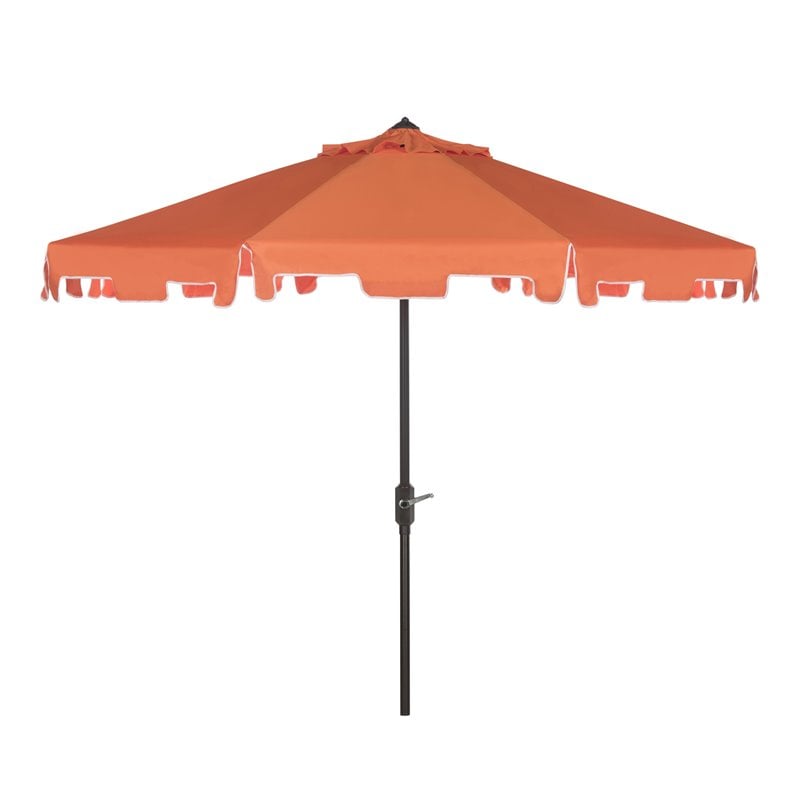 Safavieh Zimmerman 9ft UV Resistant Metal Push Button Tilt Umbrella in Orange