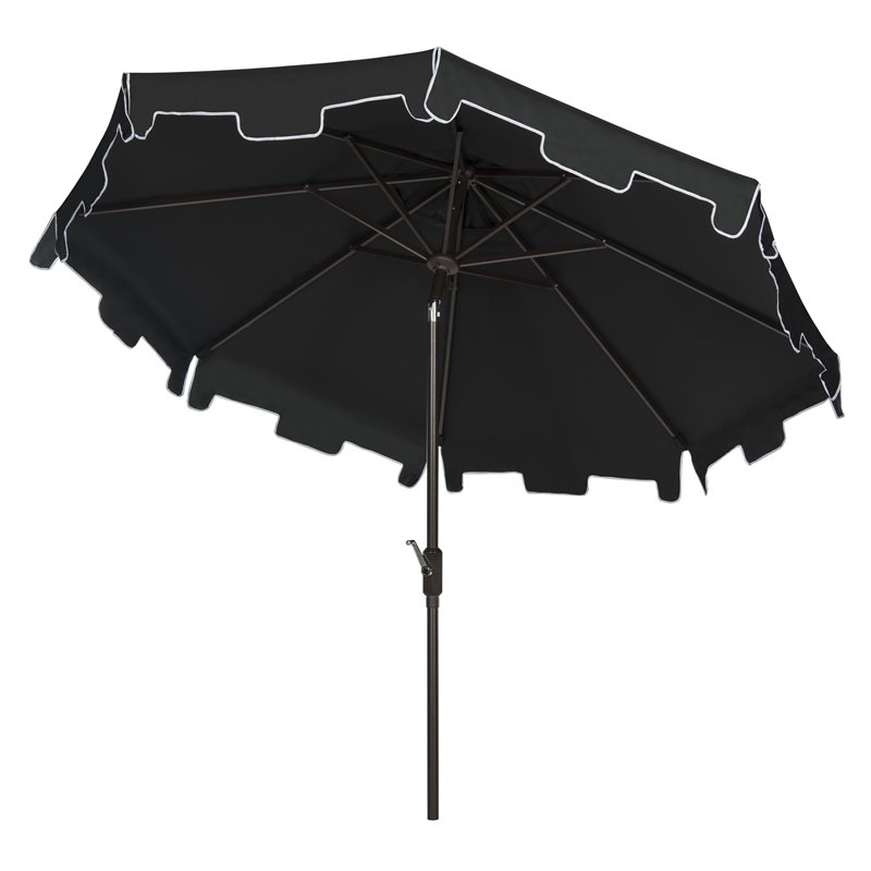 Safavieh Zimmerman 9ft UV Resistant Metal Push Button Tilt Umbrella in Black