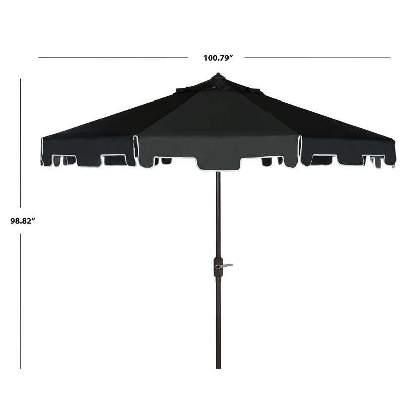 Safavieh Zimmerman 9ft UV Resistant Metal Push Button Tilt Umbrella in Black