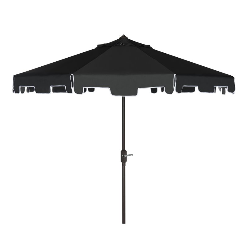 Safavieh Zimmerman 9ft UV Resistant Metal Push Button Tilt Umbrella in Black