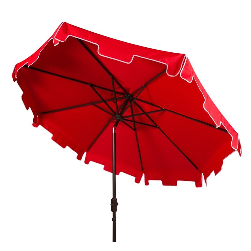 Safavieh Zimmerman 9ft UV Resistant Metal Push Button Tilt Umbrella in Red