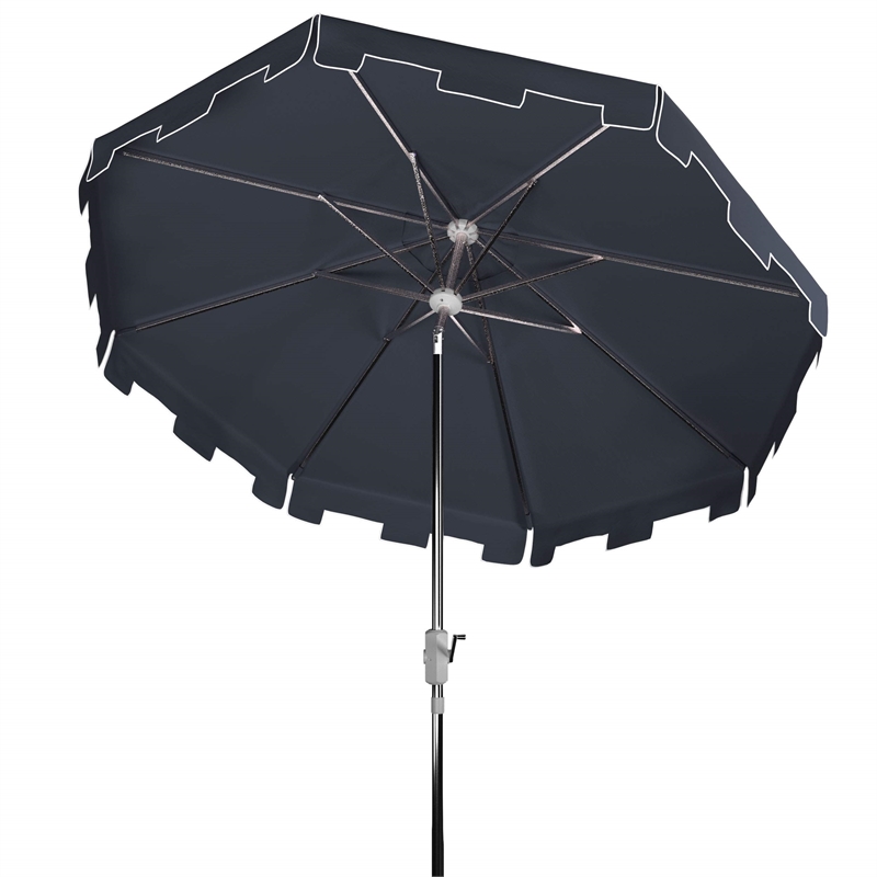 Safavieh Zimmerman 9ft UV-Resistant Metal Push Button Tilt Umbrella in Navy