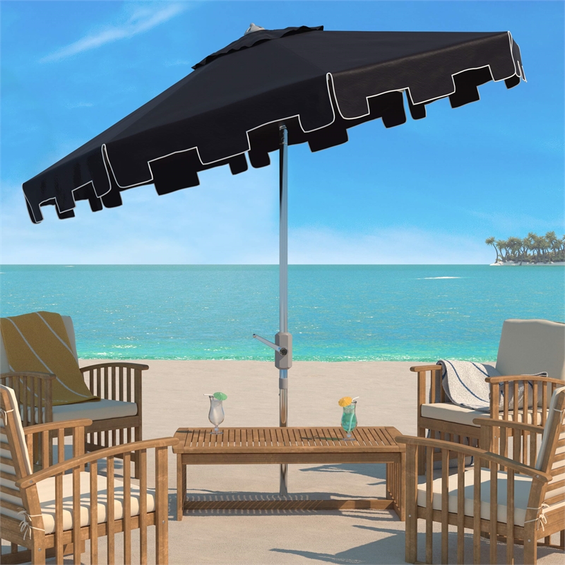 Safavieh Zimmerman 9ft UV-Resistant Metal Push Button Tilt Umbrella in Black