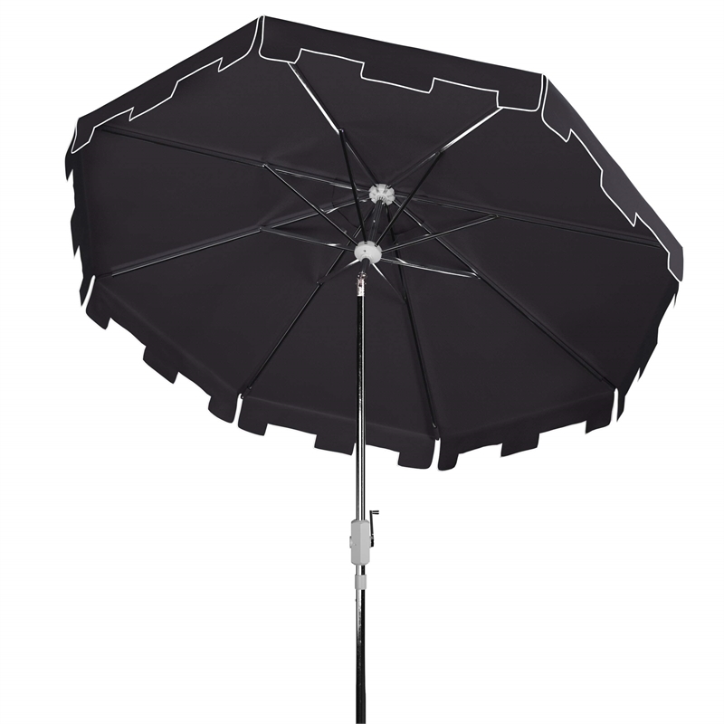 Safavieh Zimmerman 9ft UV-Resistant Metal Push Button Tilt Umbrella in Black