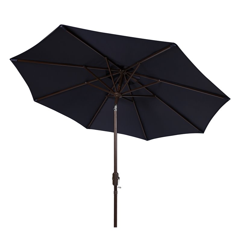 Safavieh Ortega 9ft Weather Resistant Metal Outdoor Crank Umbrella in Navy