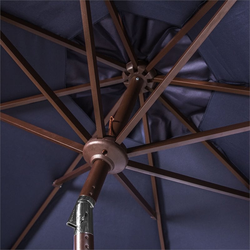 Safavieh Ortega 9ft Weather Resistant Metal Outdoor Crank Umbrella in Navy