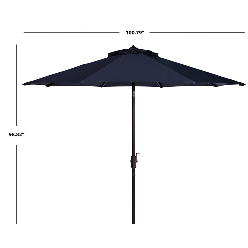 Safavieh Ortega 9ft Weather Resistant Metal Outdoor Crank Umbrella in Navy