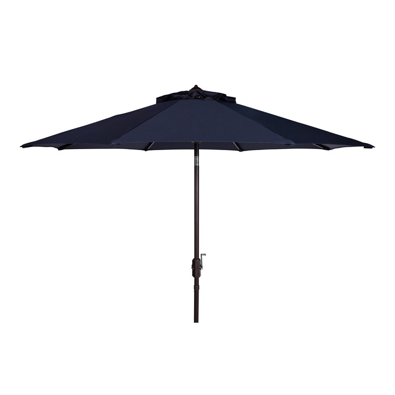 Safavieh Ortega 9ft Weather Resistant Metal Outdoor Crank Umbrella in Navy