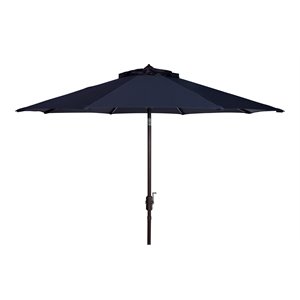 Safavieh Ortega 9ft Weather Resistant Metal Outdoor Crank Umbrella in Navy