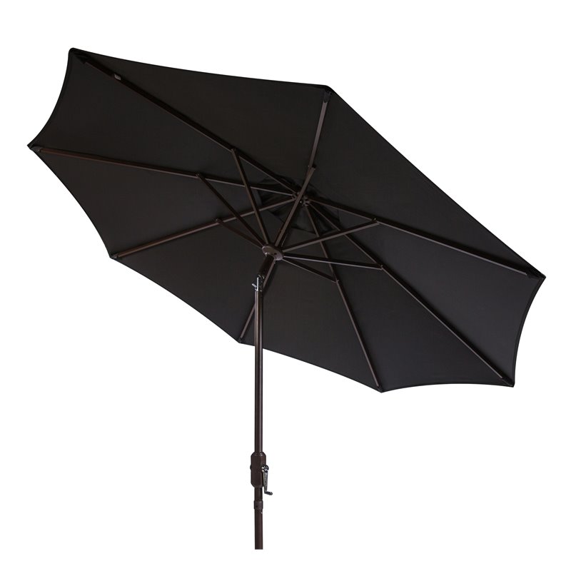 Safavieh Ortega 9ft Weather Resistant Metal Outdoor Crank Umbrella in Black