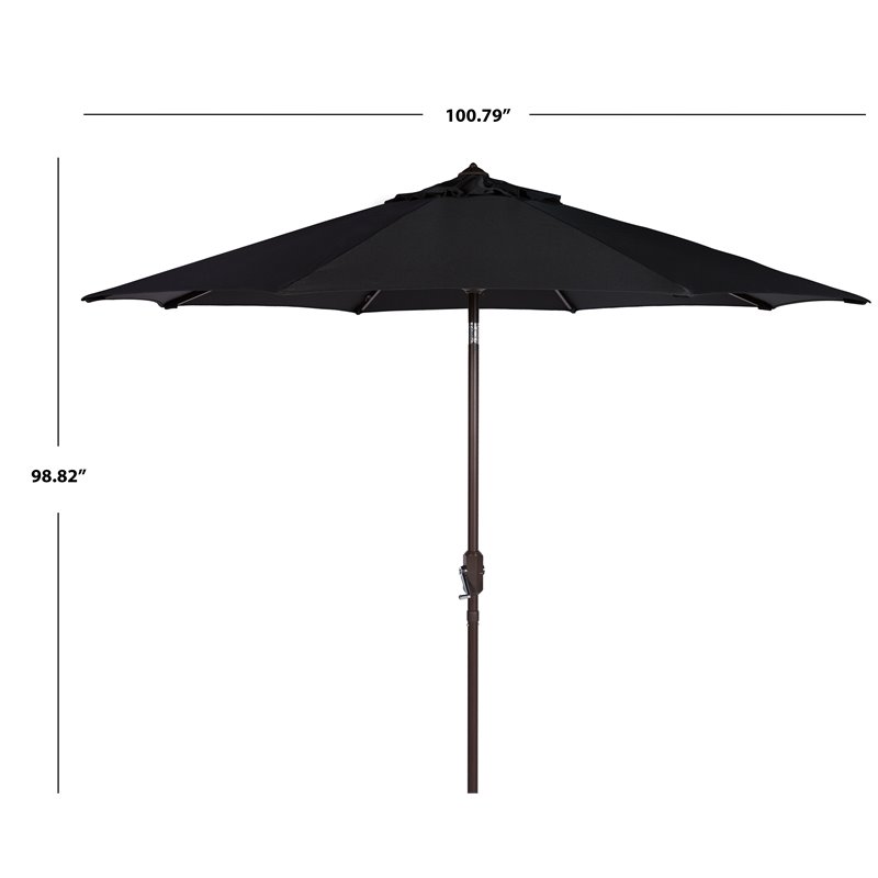 Safavieh Ortega 9ft Weather Resistant Metal Outdoor Crank Umbrella in Black