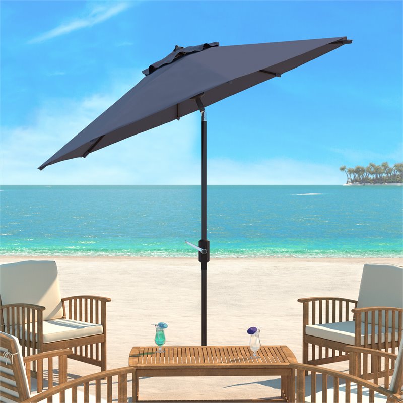 Safavieh Ortega 9ft Weather Resistant Metal Outdoor Crank Umbrella in Gray